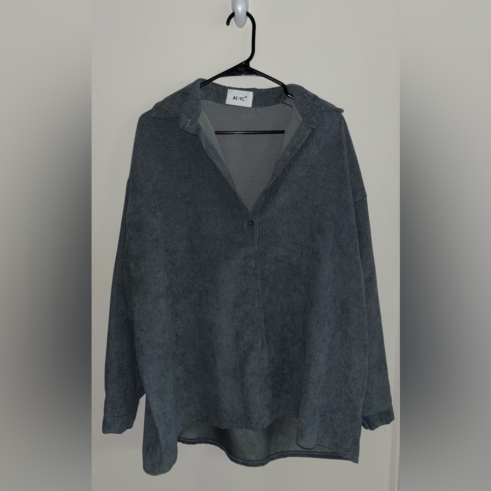 Oversized Gray Corduroy Button Up Shirt